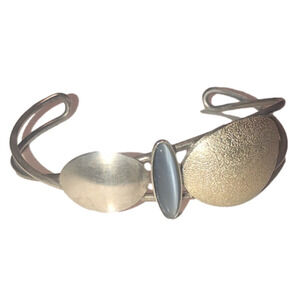 CHRISTOPHE Poly Abstract Modernist Geometric Mixed Metal Cuff Bracelet 6.5”